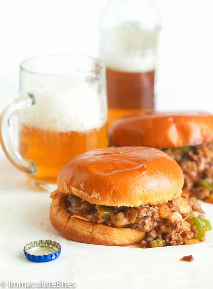 Philly Cheese Steak Sloppy Joes with a cold beer