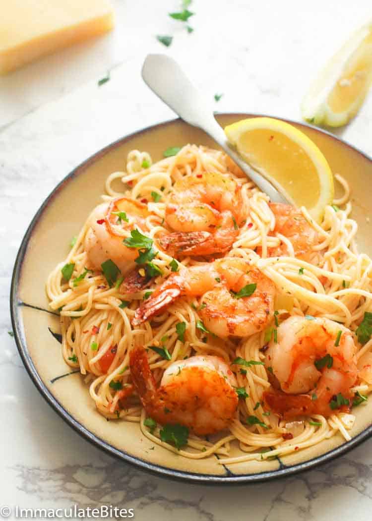 A Serving of Shrimp Scampi Pasta