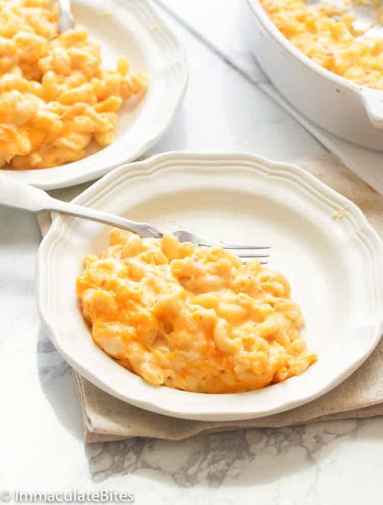 Southern Baked Mac and Cheese on white plate