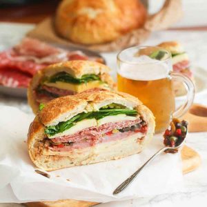 Muffaletta makes a great sub sandwich for food that starts with S