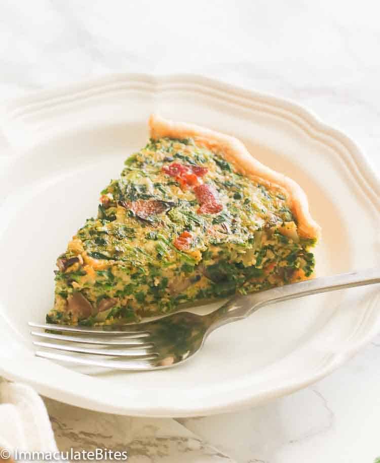 A Slice of Spinach Quiche in a Plate