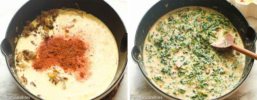 Adding the Spinach into the Skillet