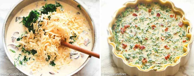 Adding the Cheese into the Pan and Transferring the Mixture into to Pie Pan