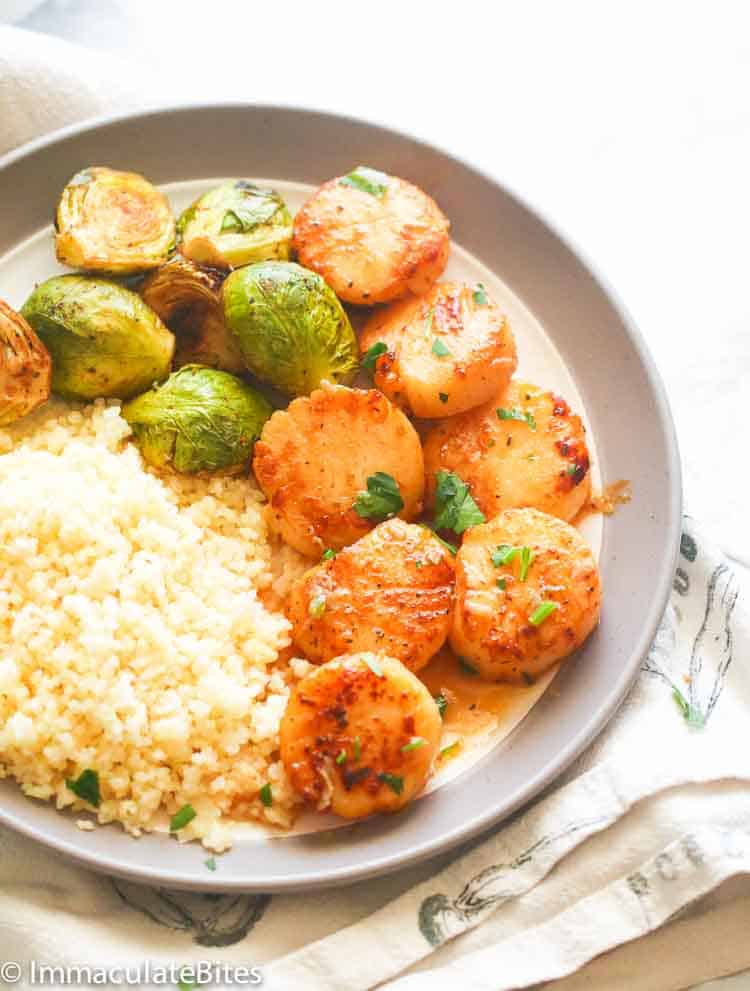 Seared Scallops with Couscous and Brussels Sprouts