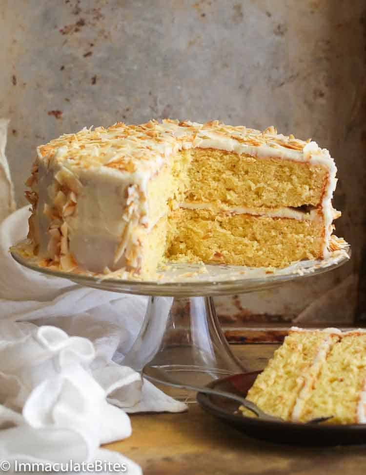 Lovely Sliced Coconut Cake on a Cake Stand