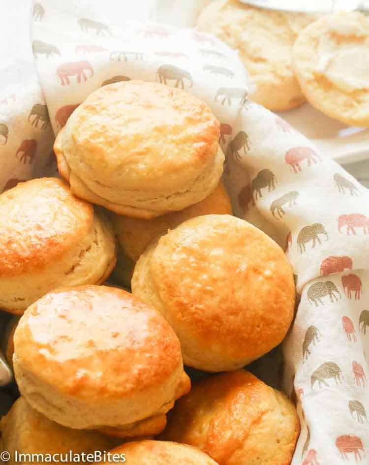 A basket full of light and fluffy angel biscuits ready to enjoy