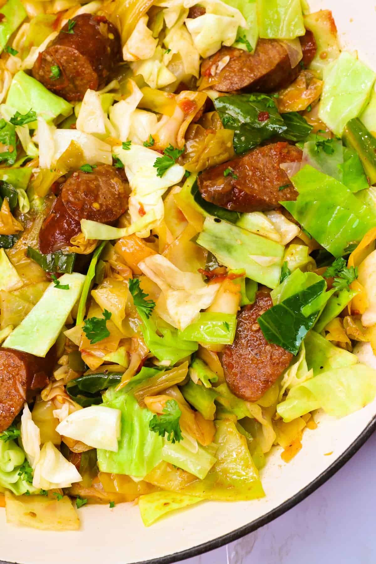 Delicious sausage and cabbage for a healthy fast meal