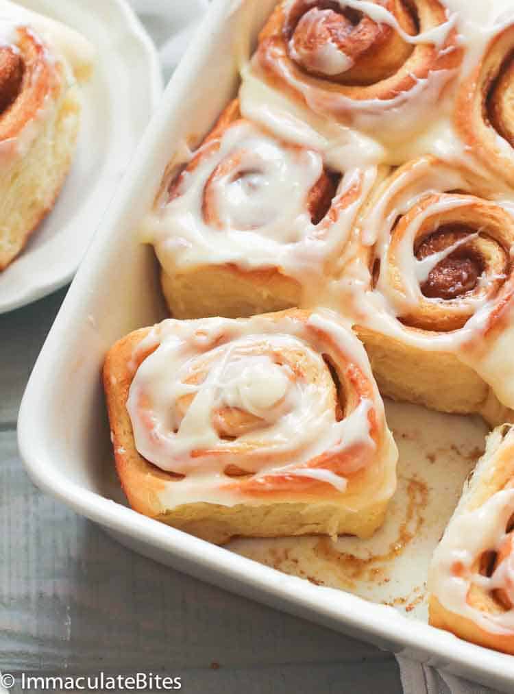 Closeup Shot of Cinnamon Rolls with Cream Cheese Glaze