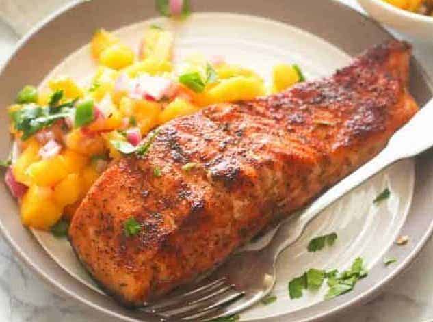 Grilled salmon steak feature