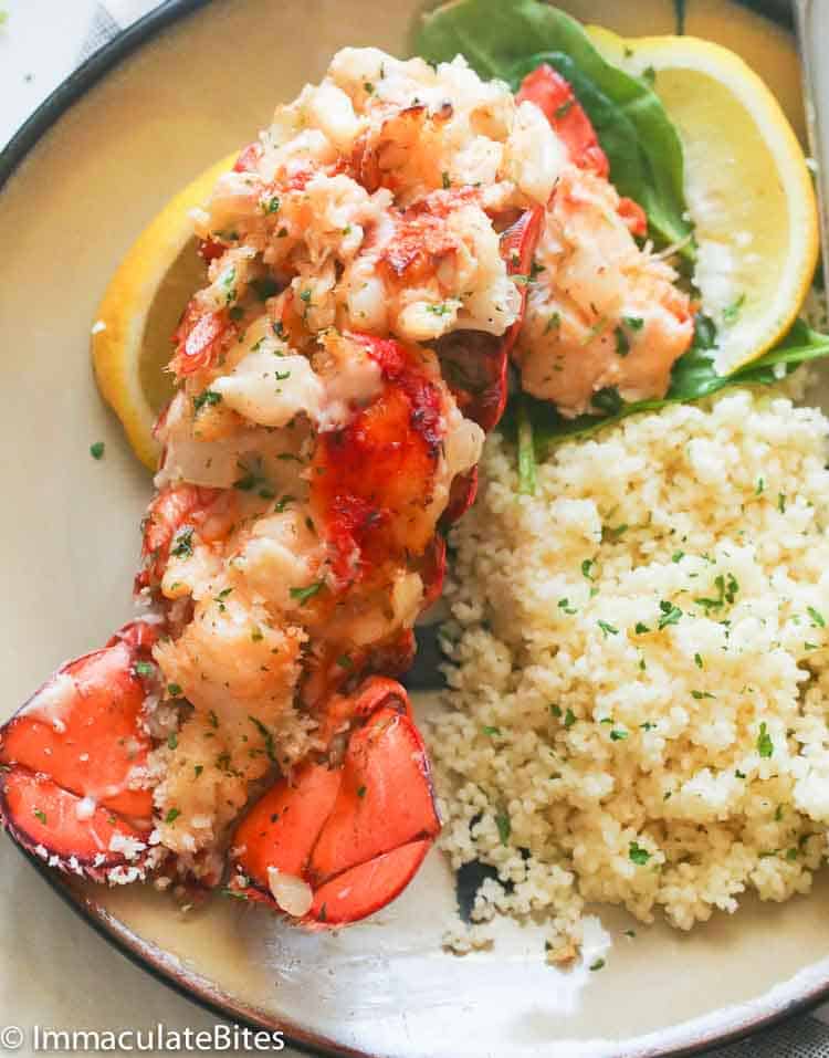 Lobster Thermidor Served with Couscous and Green Salad