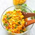 Easy mango salsa ready to serve with chips or over grilled fish.