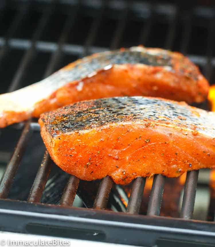 Salmon fillets on the grill