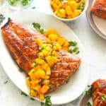 Grilled Salmon with mango salsa on top