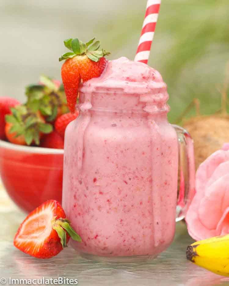 Enjoying a refreshing strawberry banana smoothie