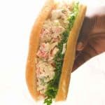Imitation Crab Salad ramping up a baguette for a delectable and economic sandwich