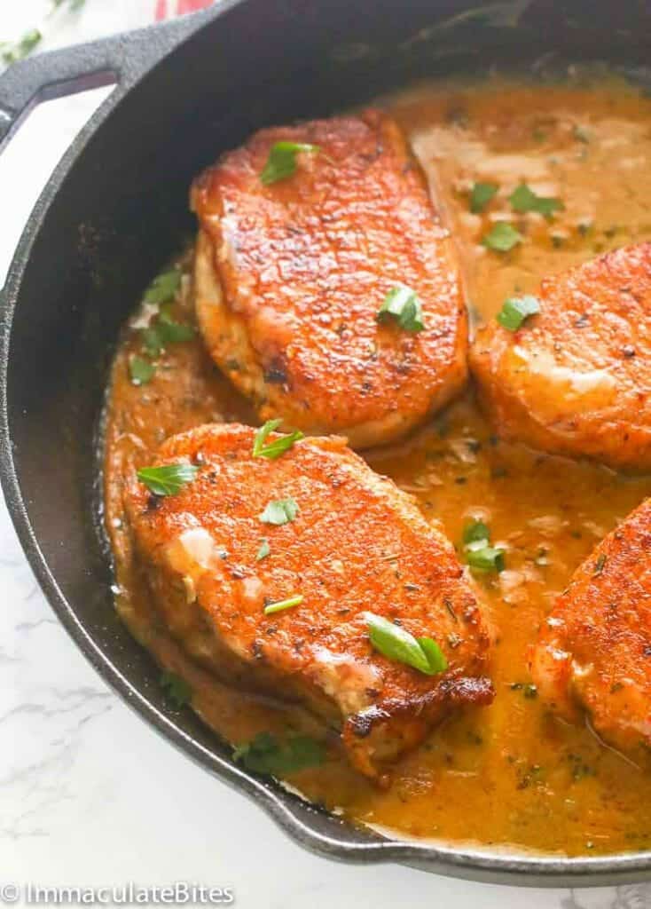 Pan-Fried Boneless chops in a Cast-iron Pan