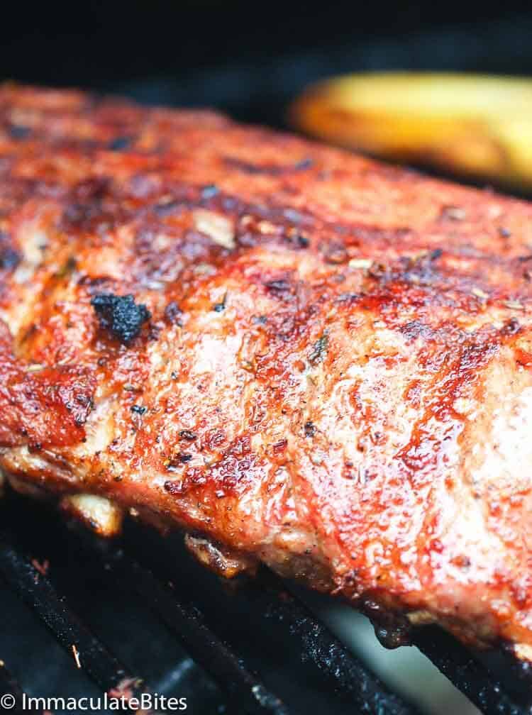 Slab of ribs on the grill