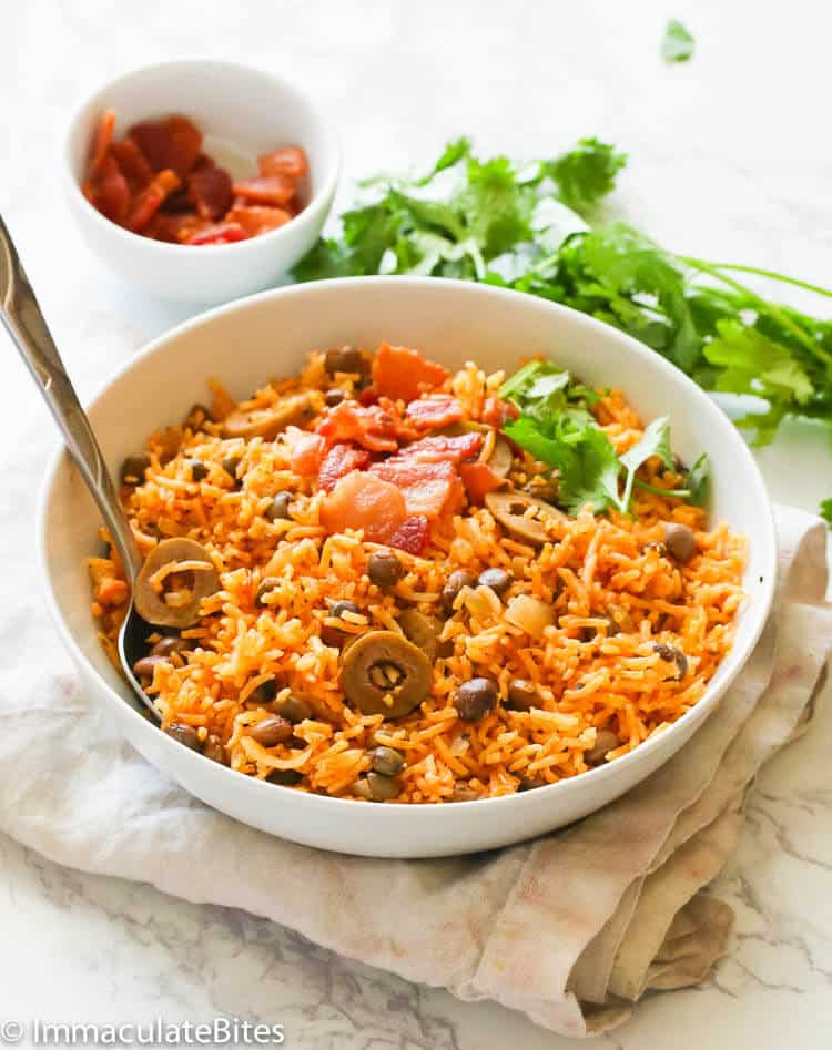 A bowl of arroz con gandules