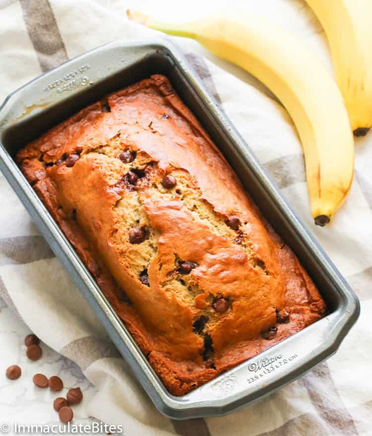 Classic banana bread recipe loaded with chocolate chips