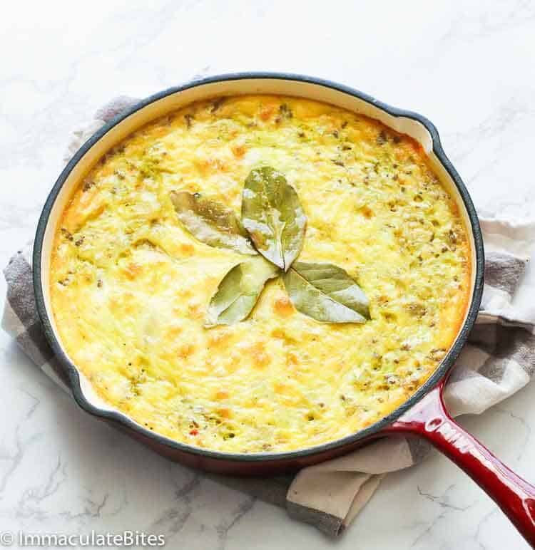 Bobotie in skillet ready to serve up for South African comfort food