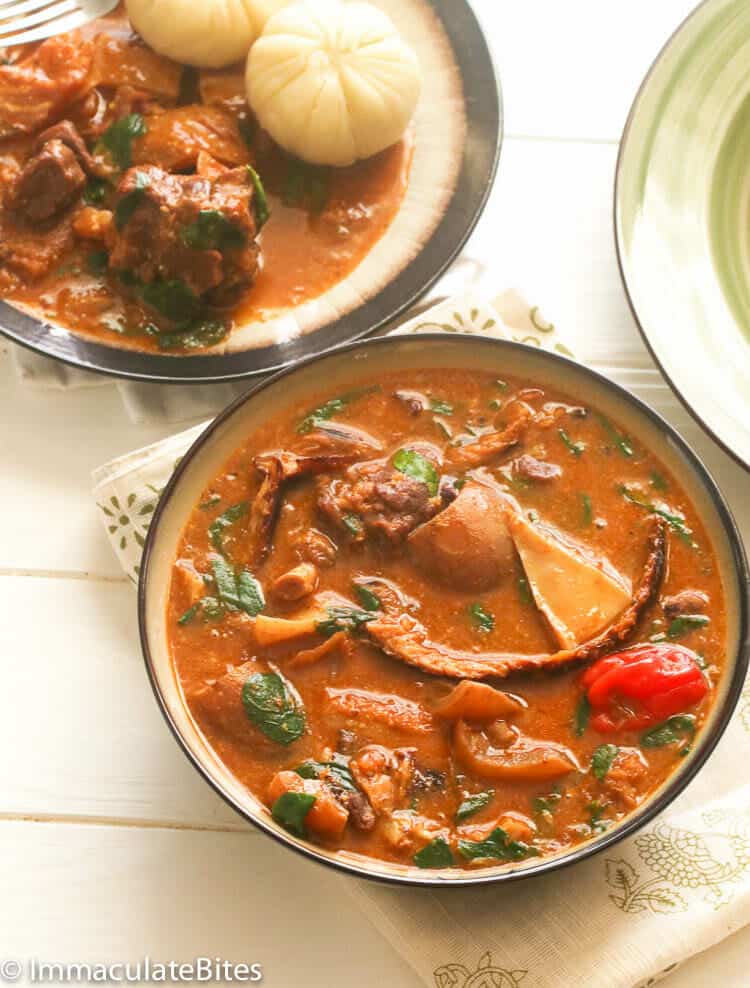 2 bowls of Ogbono Soup served with yam fufu