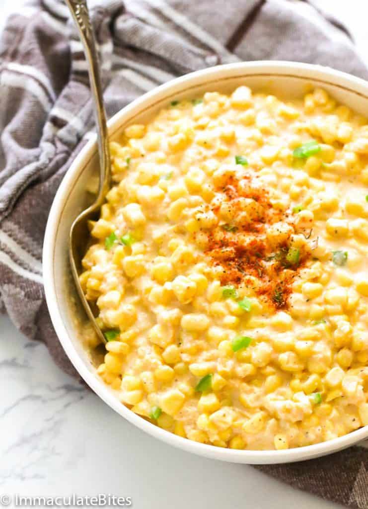 Creamed Corn in a White Bowl