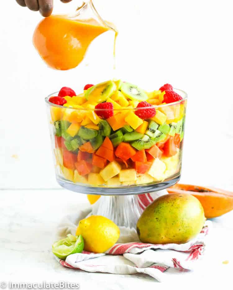 Tropical fruit salad in a fancy salad bowl
