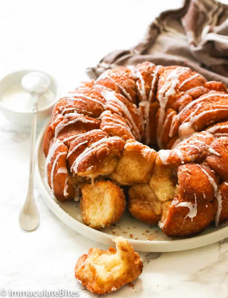 Monkey Bread drizzled with vanilla glaze