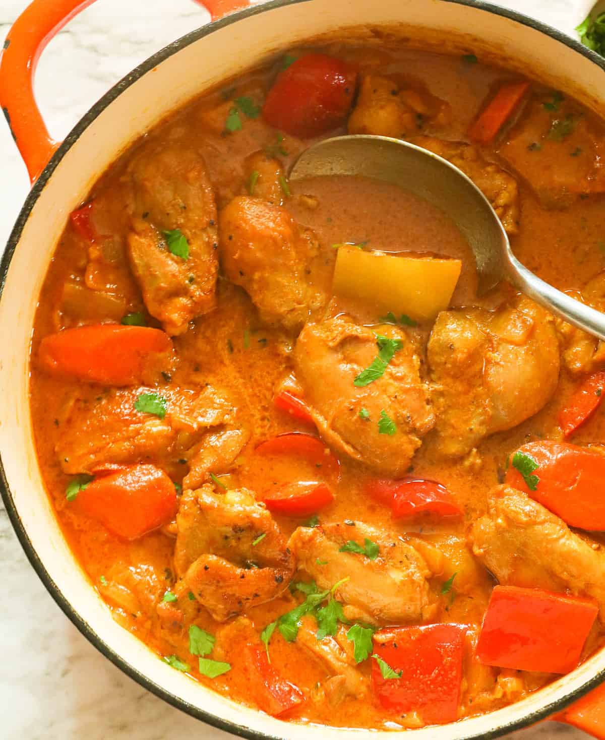 Jamaican Chicken Curry in a large pot