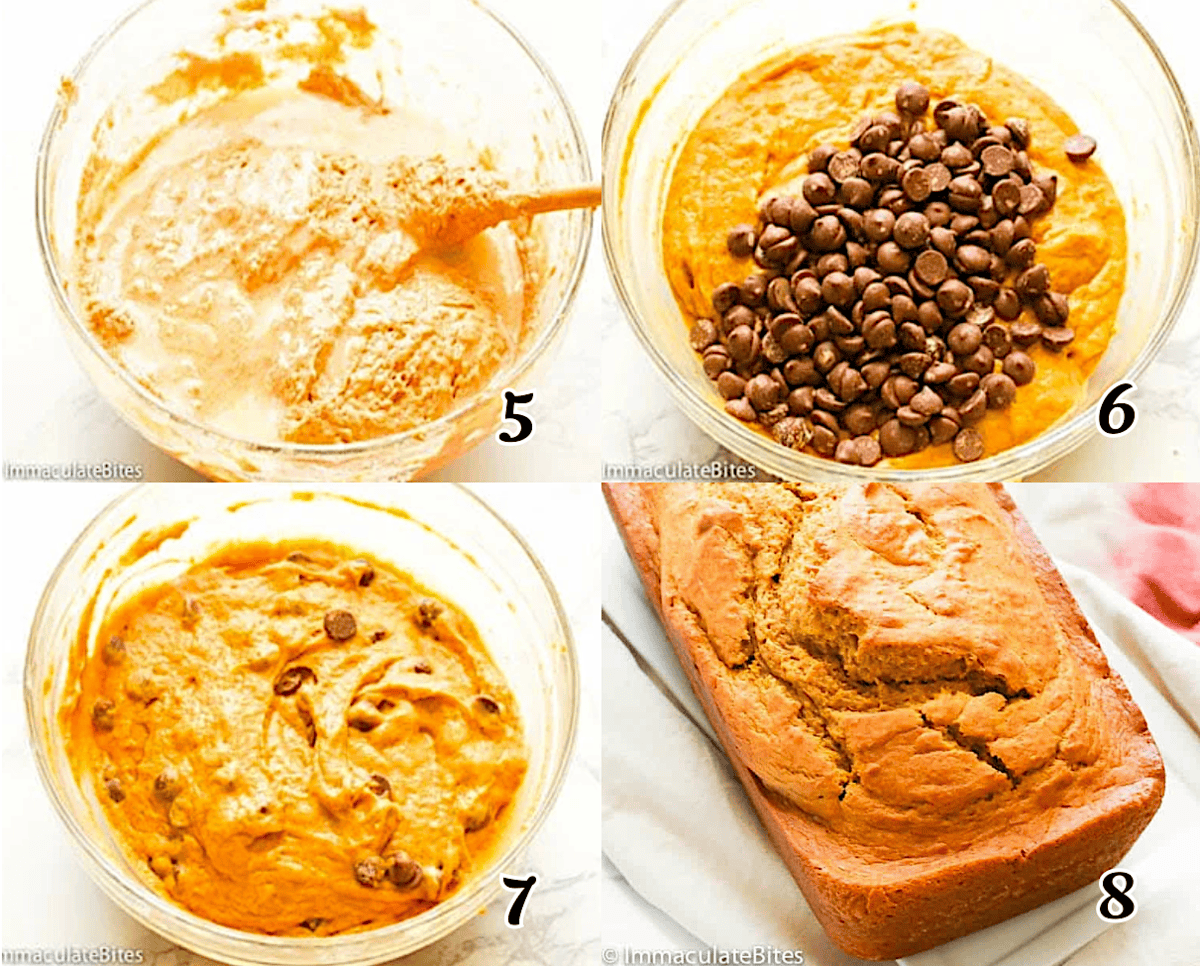 Add the melted butter, stir in chocolate chips if using and bake it.