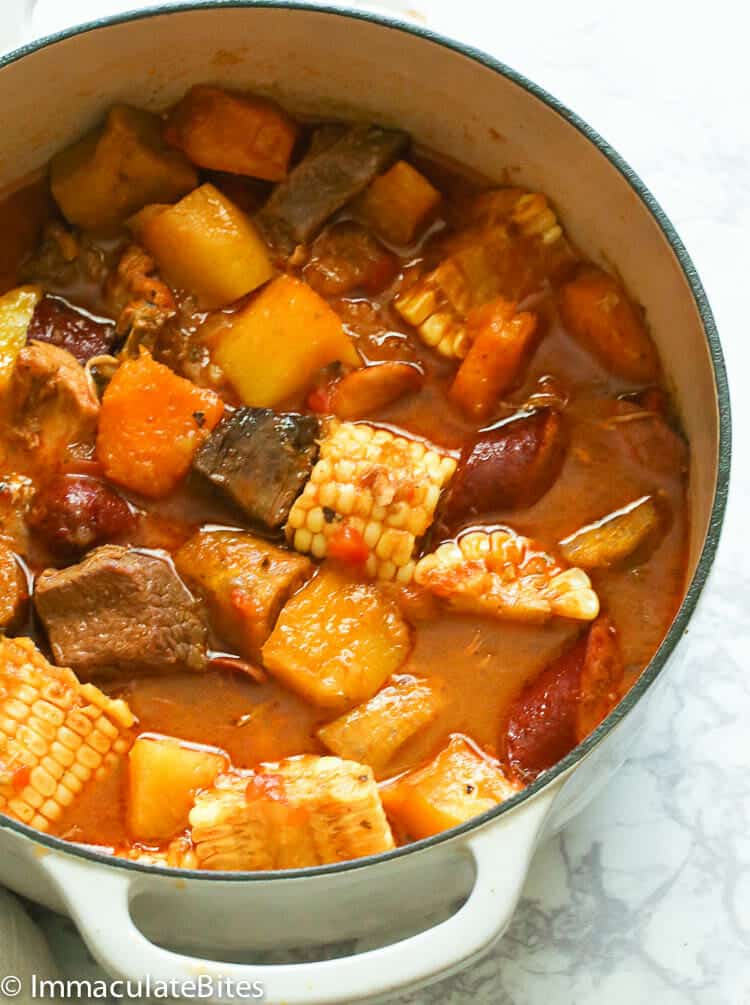 A big pot of sancocho ready to serve