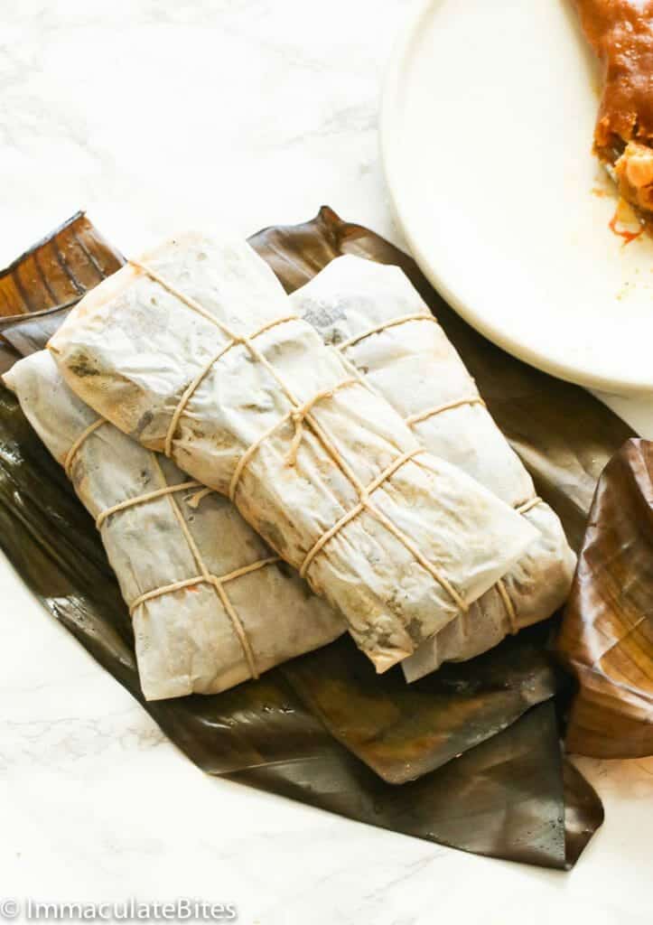 Ridiculously delicious wrapped Puerto Rican pasteles straight from the steamer