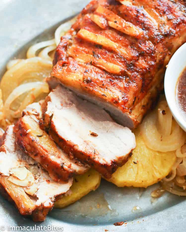 Sliced of Slow Cooker Pork Loin with Pineapple Slices