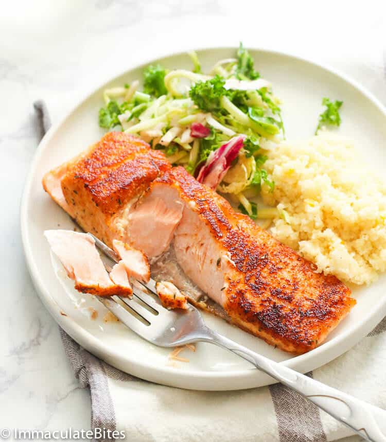 Flaky Pan Seared Salmon in a Plate