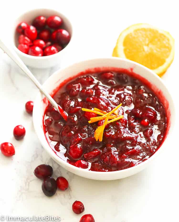 Cranberry sauce in a white bowl