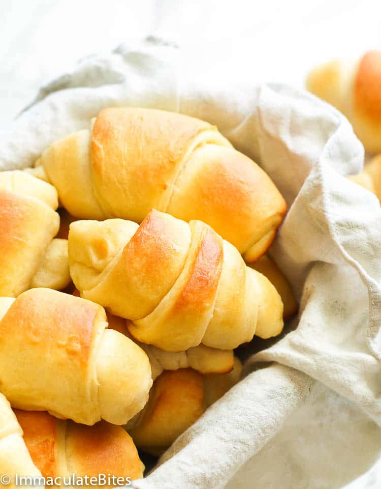 Homemade Crescent Rolls in a basket ready to serve