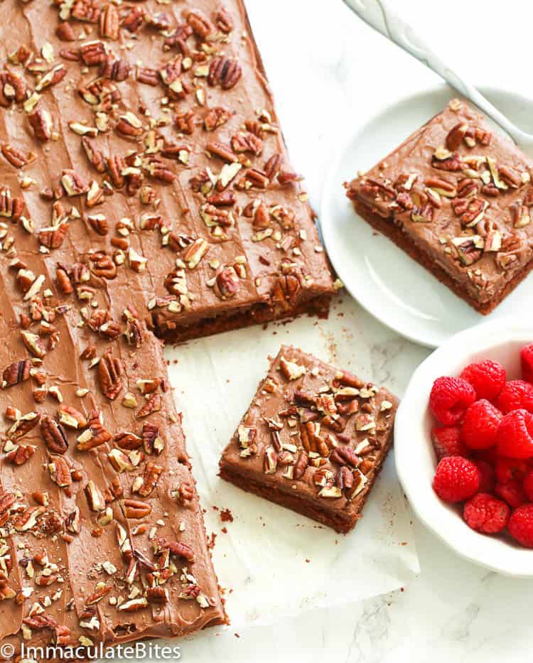 Chocolate Sheet Cake with Raspberries on the side
