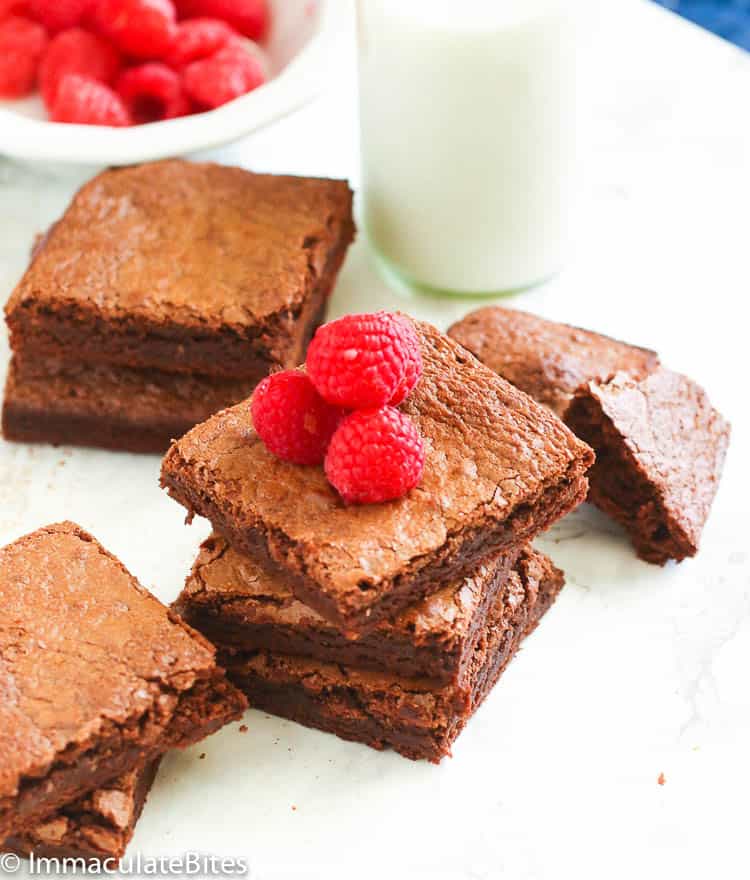 Homemade Brownies with raspberries