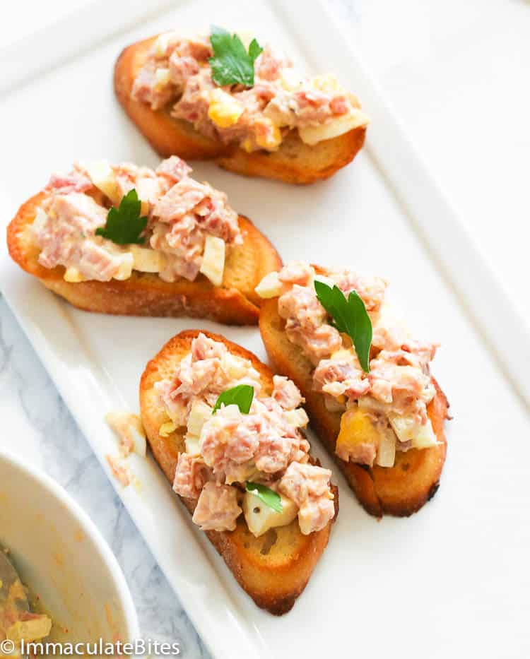 Ham salad bruschetta for an easy Christmas lunch idea