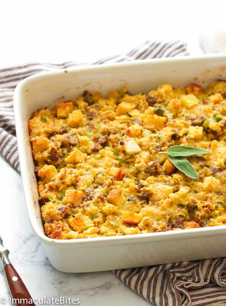Southern Cornbread Dressing fresh from the oven
