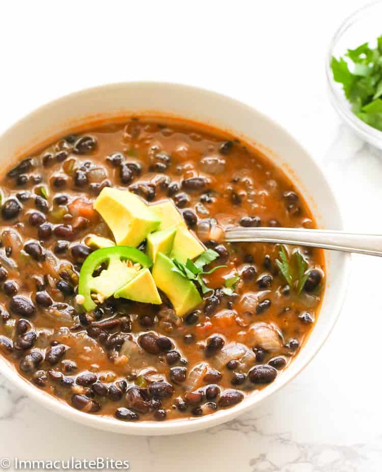 Black Bean Soup Topped with Avocado