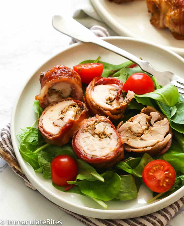 Bacon wrapped chicken delivers a tasty entree or appetizer platter item.