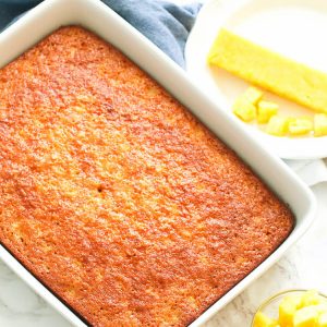 Pineapple cake in a white baking dish