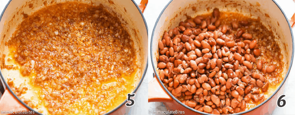 Sauteeing the beans in a dutch oven