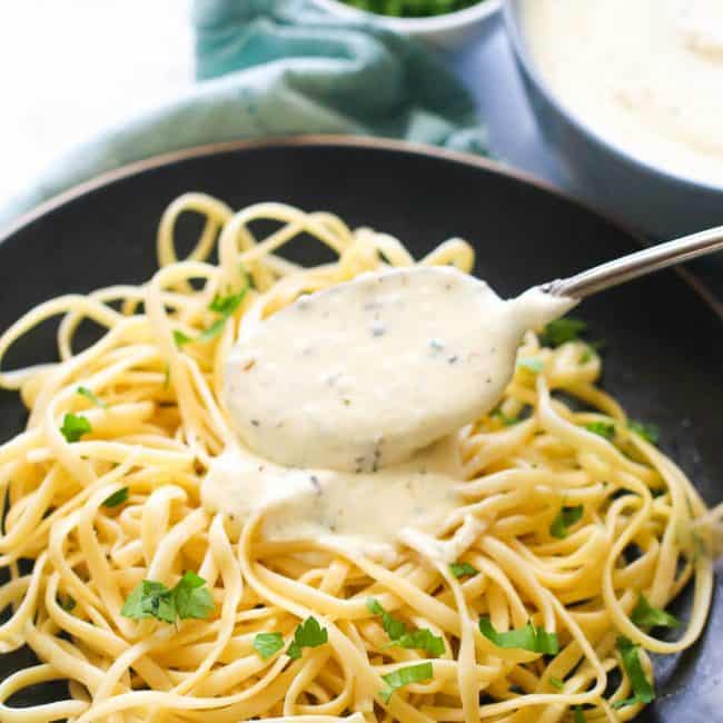 Homemade Alfredo Sauce over linguine