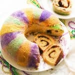 King Cake sliced on a platter