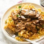 Beef Stroganoff on top of egg noodles