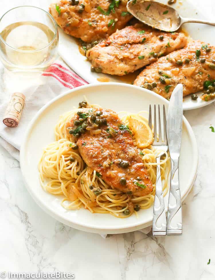 Chicken Piccata Served Over Pasta