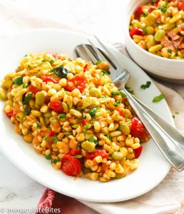 Succotash on a white serving plate