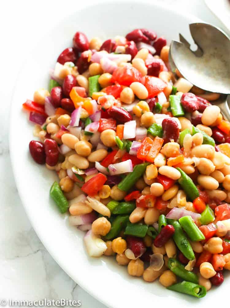 Three Bean Salad in a white platter